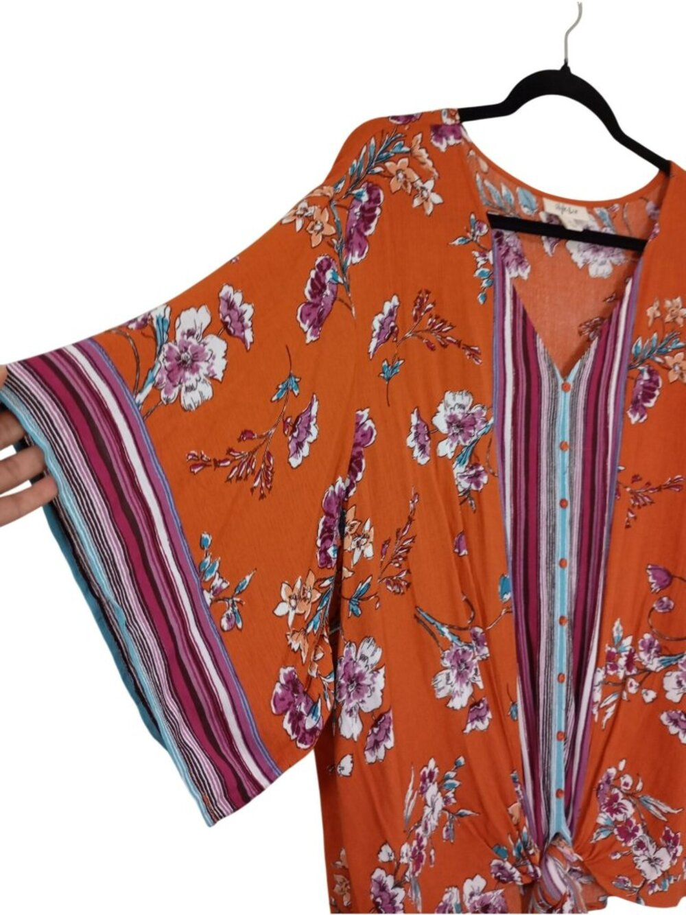 Style & Co Floral Tie-Front Kimono Top Orange Multicolor Size XL Womens - Picture 4 of 9